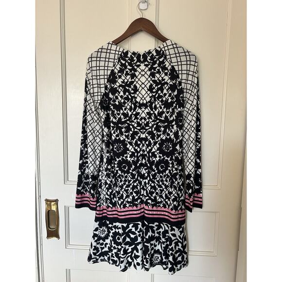 Eliza J Floral Shift Dress Womens Size 12 Black White Classic Round Neck - Picture 3 of 10